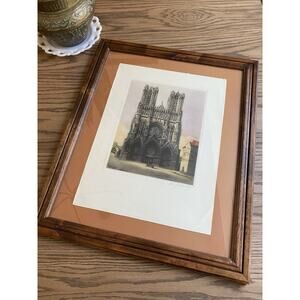 Vintage Etching Notre Dame de Reims Signed Professionally Framed 23x19”